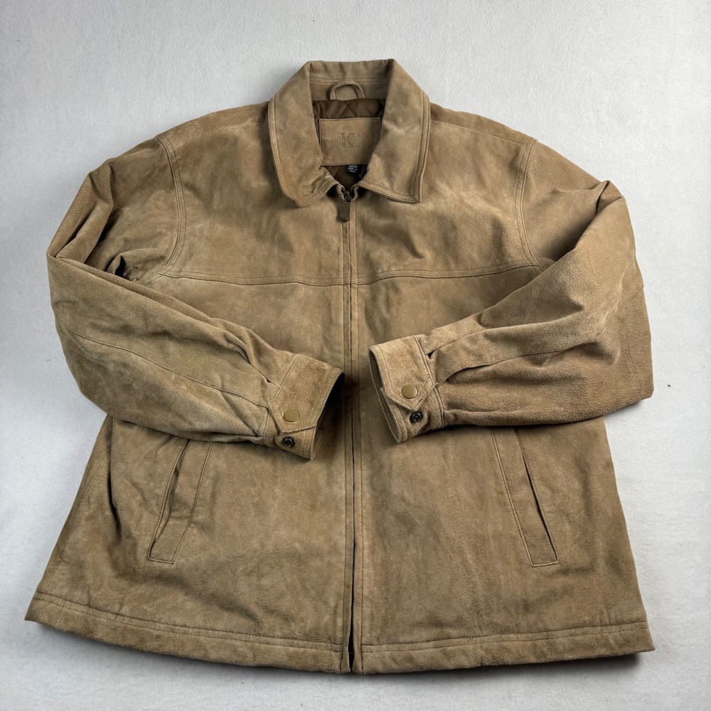 Knightsbridge Mens Tan Genuine Leather Suede Quilted Lined Zip Jacket Size M